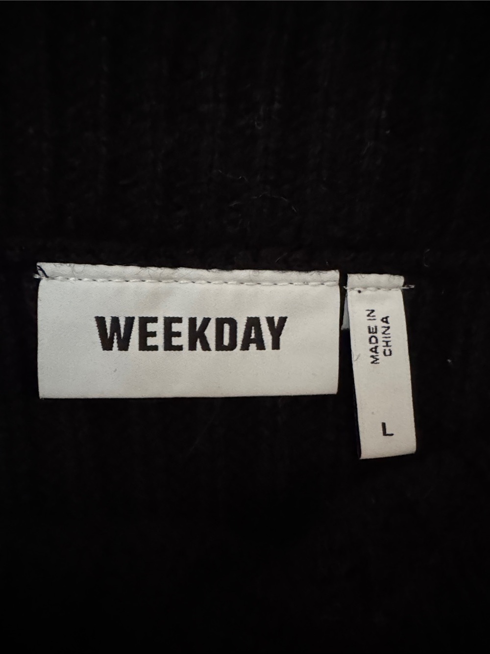 Weekday Black Ribbed Distressed Wool Knit Skirt with Side Slit - Picture 2 of 9
